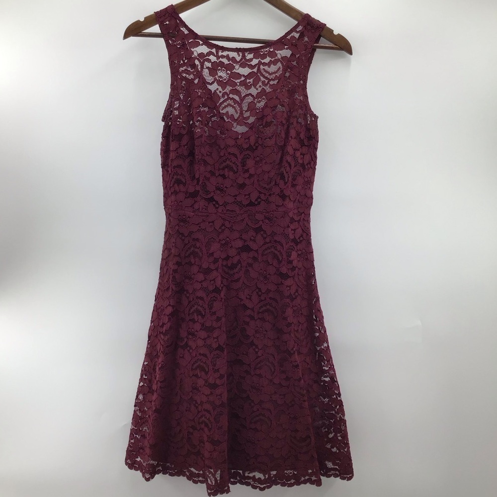 David's Bridal Lace Mini Dress - Deep Burgundy - Picture 2 of 13